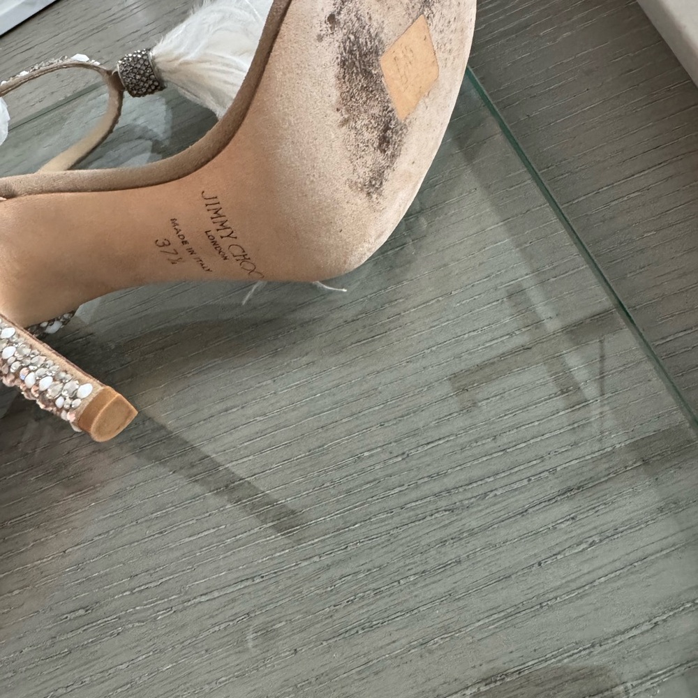 Jimmy Choo Viola 110 Crystal Ostrich Feather Tassel Wedding Sandals EU 37.5 - Picture 7 of 8